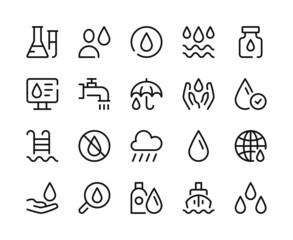 Water icons. Vector line icons set. Outline symbols, linear graphic elements. Modern design