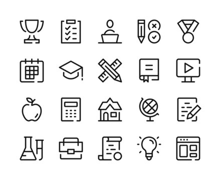 School icons. Vector line icons set. Education, learning concepts. Outline symbols, linear graphic elements. Modern design