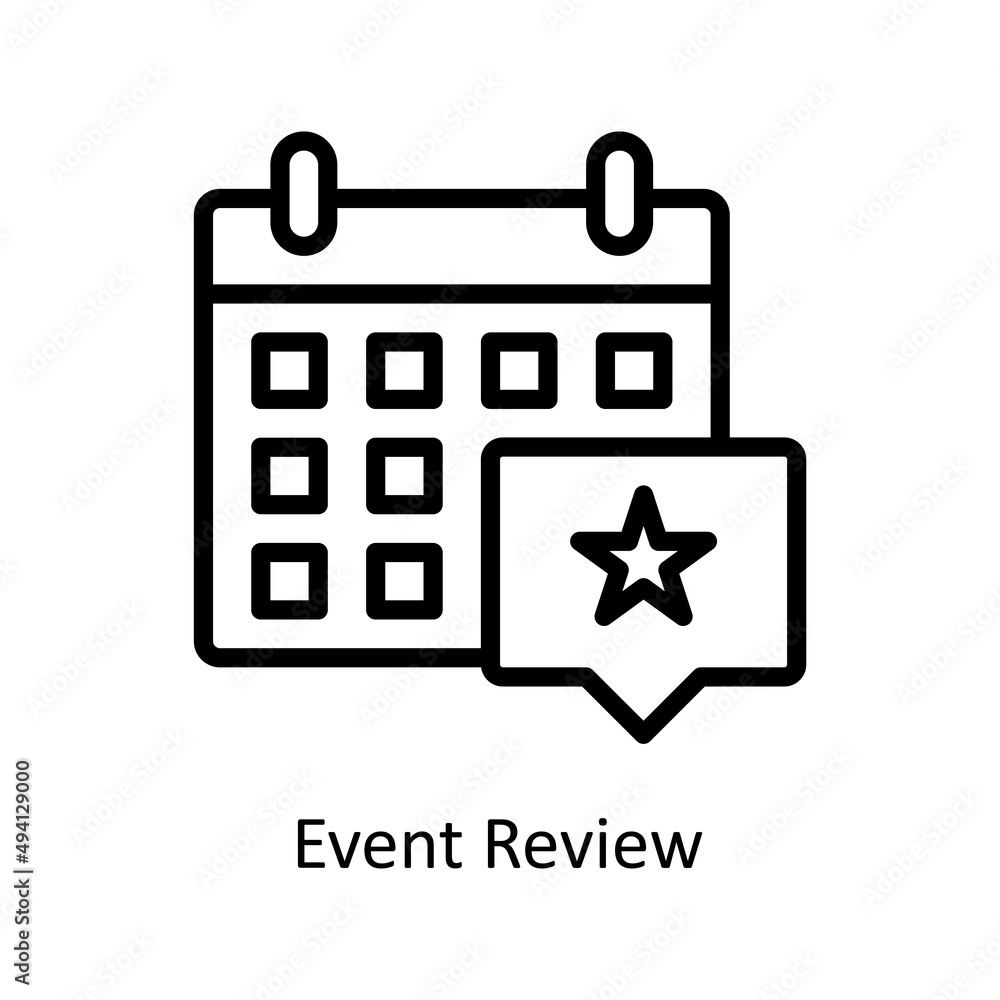 Poster event review vector outline icon for web isolated on white background eps 10 file