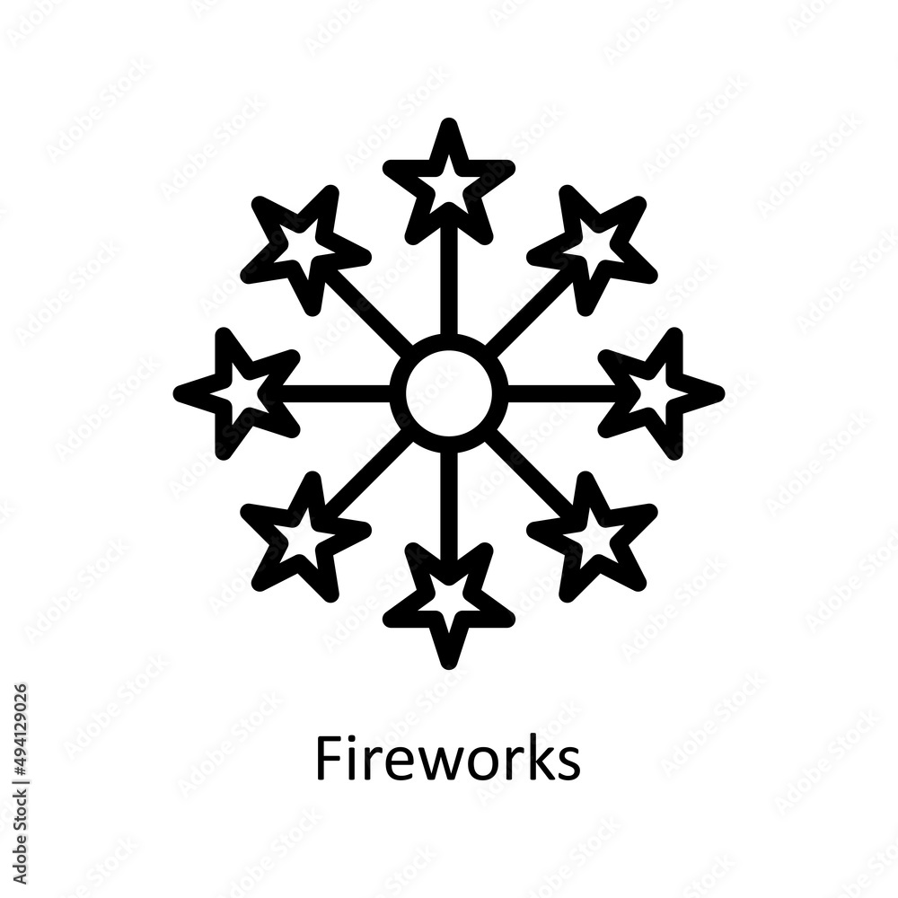 Poster fireworks vector outline icon for web isolated on white background eps 10 file