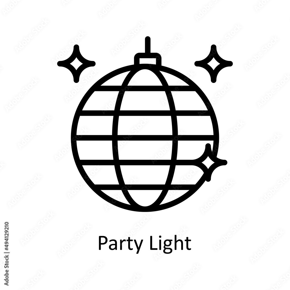 Poster party light vector outline icon for web isolated on white background eps 10 file