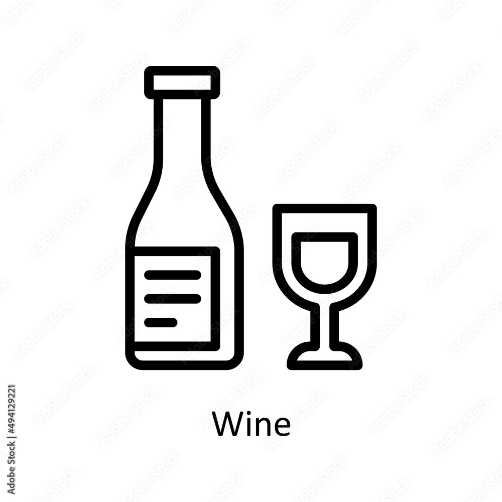Poster wine vector outline icon for web isolated on white background eps 10 file