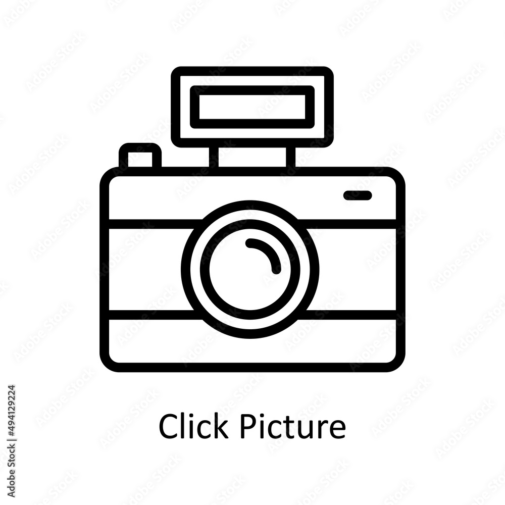 Poster click picture vector outline icon for web isolated on white background eps 10 file