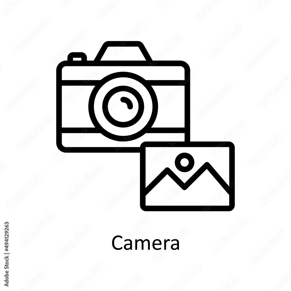 Poster camera vector outline icon for web isolated on white background eps 10 file