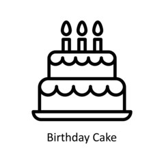 Birthday Cake vector outline icon for web isolated on white background EPS 10 file