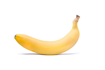 One ripe yellow banana isolated on a white background