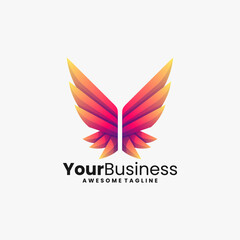 Vector Logo Illustration Wings Gradient Colorful Style.