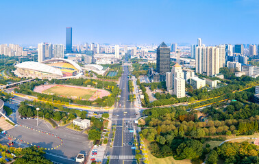 Naklejka premium Urban environment of Jiangyin Sports Center, Jiangsu Province, China