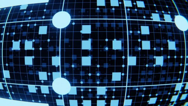 Blue Grid with Dots and Quads Seamlessly Looped Technology Concept Background