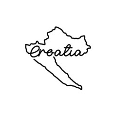Fototapeta na wymiar Croatia outline map with the handwritten country name. Continuous line drawing of patriotic home sign. A love for a small homeland. T-shirt print idea. Vector illustration.