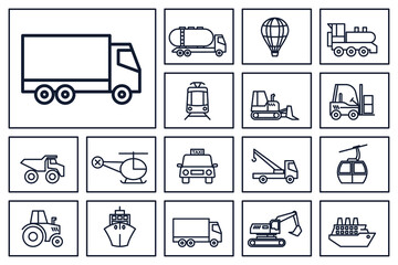 Transport, vehicle and delivery set icon symbol template for graphic and web design collection logo vector illustration