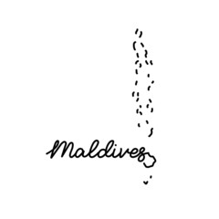 Maldives outline map with the handwritten country name. Continuous line drawing of patriotic home sign. A love for a small homeland. T-shirt print idea. Vector illustration.