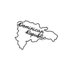 Dominican Republic outline map with the handwritten country name. Continuous line drawing of patriotic home sign. A love for a small homeland. T-shirt print idea. Vector illustration.