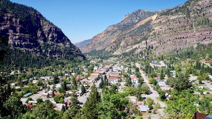 town surrounded by mountains