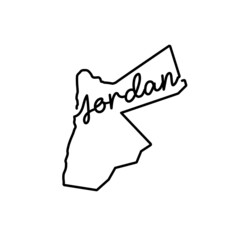 Jordan outline map with the handwritten country name. Continuous line drawing of patriotic home sign. A love for a small homeland. T-shirt print idea. Vector illustration.