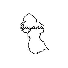 Guyana outline map with the handwritten country name. Continuous line drawing of patriotic home sign. A love for a small homeland. T-shirt print idea. Vector illustration.