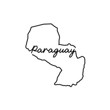 Paraguay outline map with the handwritten country name. Continuous line drawing of patriotic home sign. A love for a small homeland. T-shirt print idea. Vector illustration.