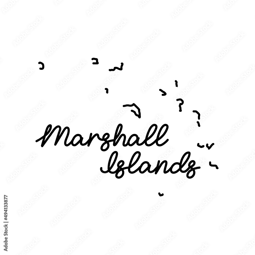 Wall mural marshall islands outline map with the handwritten country name. continuous line drawing of patriotic