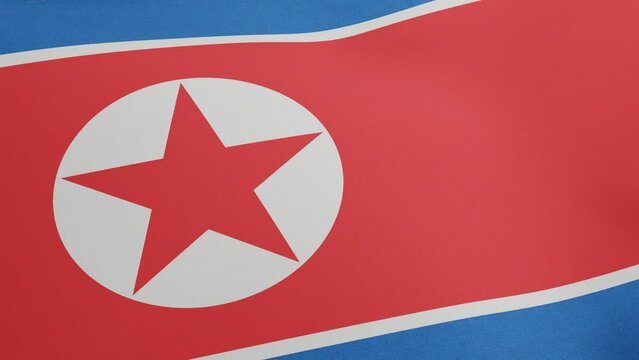 National flag of North Korea waving original size and colors 3D Render, Ramhongsaek Konghwagukgi or Flag of the Democratic Peoples Republic of Korea, DPRK flag