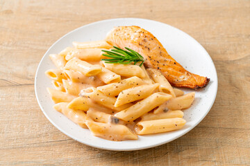 salmon with penne pasta cream sauce