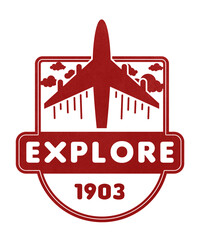 Illustration of a red plane silhouette on a white