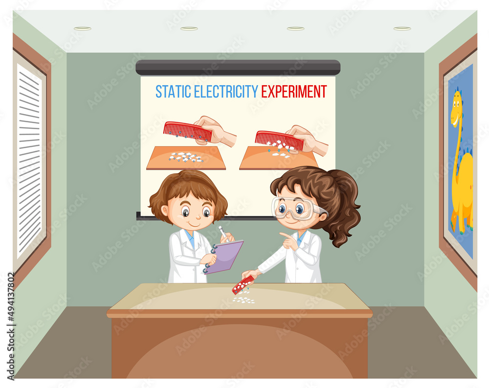 Poster static electricity with hair comb science experiment