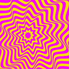 Yellow wavy pattern on pink background. Wavy lines on pink. Illustration of the abstract yellow maze pattern. Spiral labyrinth art.