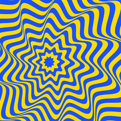 Blue wavy pattern on yellow background. Wavy lines on yellow. Illustration of the abstract blue maze pattern. Spiral labyrinth art.