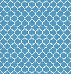 Fototapeta premium Blue Moroccan pattern with white edge. White border on blue surface.