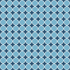 Blue Moroccan pattern with white edge. White border on blue surface.