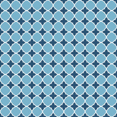 Blue Moroccan pattern with white edge. White border on blue surface.