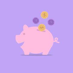 Illustration Time is Money stored in a cute pink piggy bank