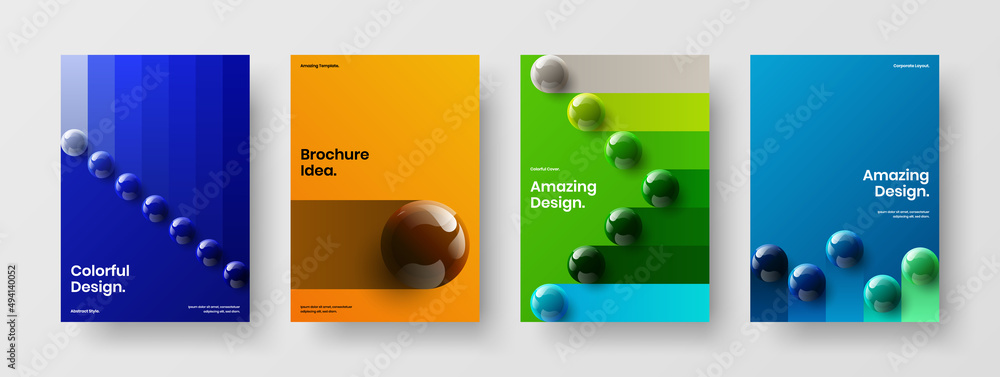 Wall mural Geometric 3D spheres catalog cover layout collection. Modern corporate brochure vector design concept composition.