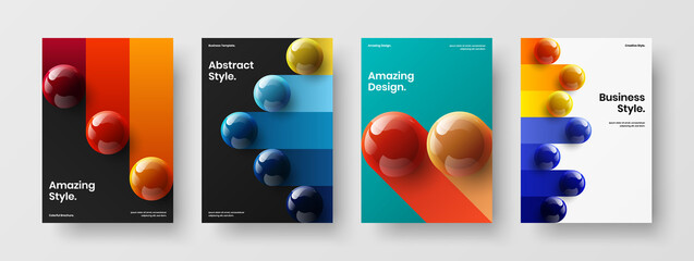 Trendy corporate identity A4 vector design layout composition. Amazing realistic balls flyer illustration bundle.