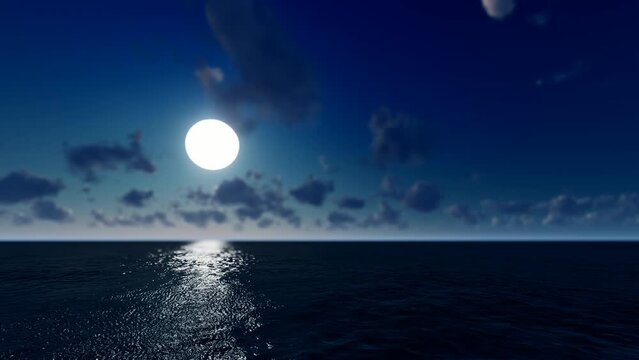moon rises on the sea on the evening of the Mid Autumn Festival.