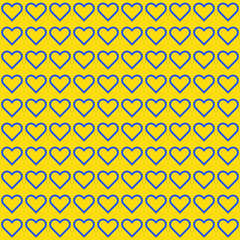 Blue stroke heart shape on yellow background. Happy Valentine's day. Heart pattern on yellow backdrop. Love hearts. Love for Ukraine.