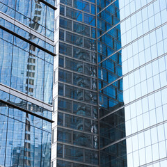 City business buildings and green plants