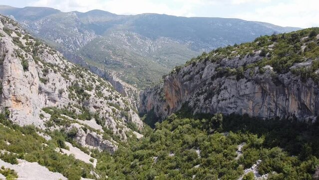 Rodellar in Bierge, Huesca, Aragon, Spain - Aerial Drone View of the Limestone Mountains and Canyon - This is a Popular region for Climbing and Hiking
