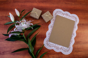 flat lay with places for text can be used as an Internet banner, greeting card, announcement of discounts for the holiday and on any other topic