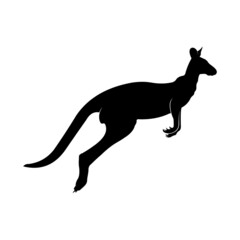 Silhouette of a kangaroo jumping on a white background.