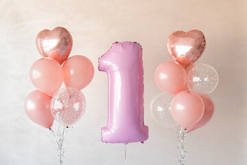 helium balloons for birthday. Greeting card. Holiday decoration. Background for invitation card....