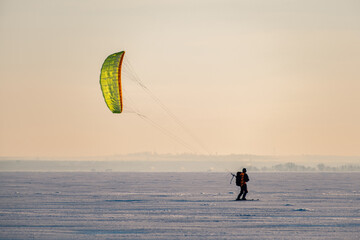 Kitesurfing on a frozen lake