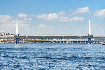 Fototapeta na wymiar Awesome view of the Golden Horn Metro Bridge, Istanbul, Turkey