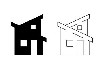Silhouette of modern house in minimalist style, architectural icon for applications, UI design, house icon for website and landscape projects. Isolated on white background. vector graphics © BajimBa