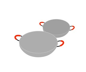 Isometric style illustration of small and large wok