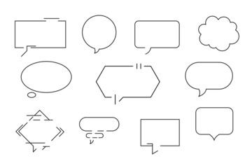Obraz premium Set of simple speech bubbles, line-style conversation balloons, bubble chat message. Isolated on a white background. Vector graphics