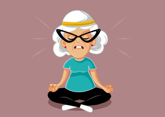 Stressed Senior Woman Trying to Relax Vector Cartoon Illustration