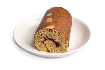 banana cake roll isolated on white background. clipping path