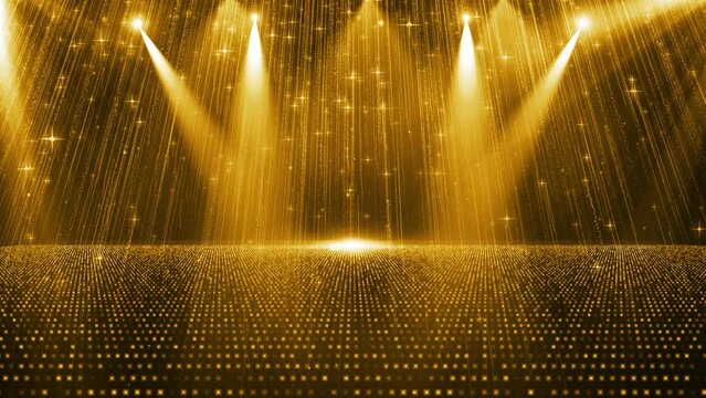 Golden particle ballroom lights flashing performance background