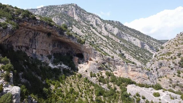 Rodellar in Huesca, Aragon, Spain - Aerial Drone View of the Limestone Mountains, Popular Tourist Attraction for Climbing